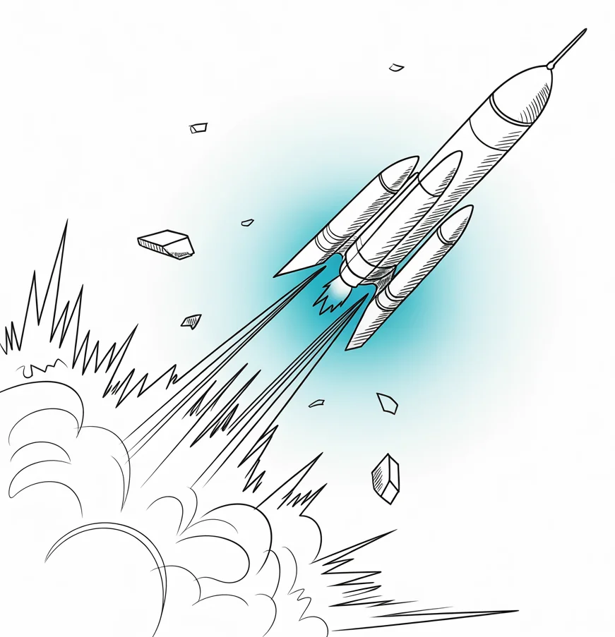 rocket explosion due to software error, dramatic failure
