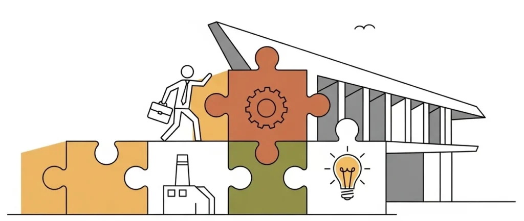 Animated illustration of adding puzzle pieces to a structure, representing adding elements to a dictionary