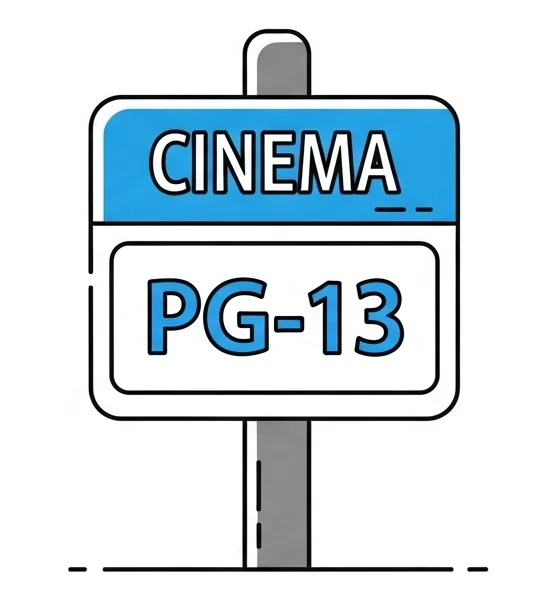 Cinema age restriction sign showing PG-13 rating