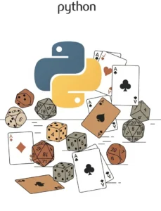 Dice and cards showing randomness concept, digital illustration with python logo subtle in background