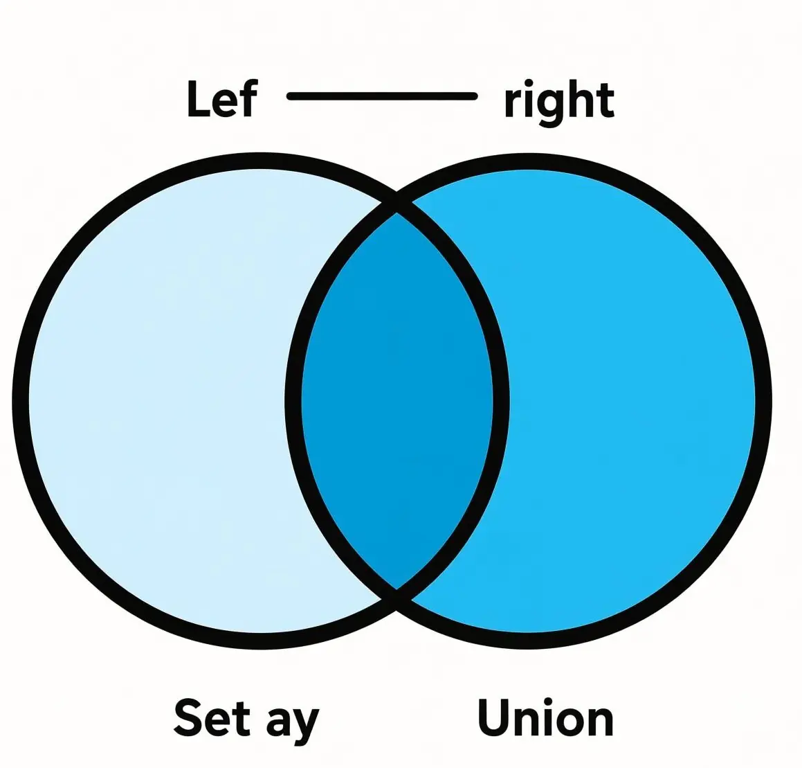 A simple 2-circle Venn diagram illustrating set union. Both circles overlap, and all areas (left, right, and overlap) are highlighted in blue to represent the union operation.